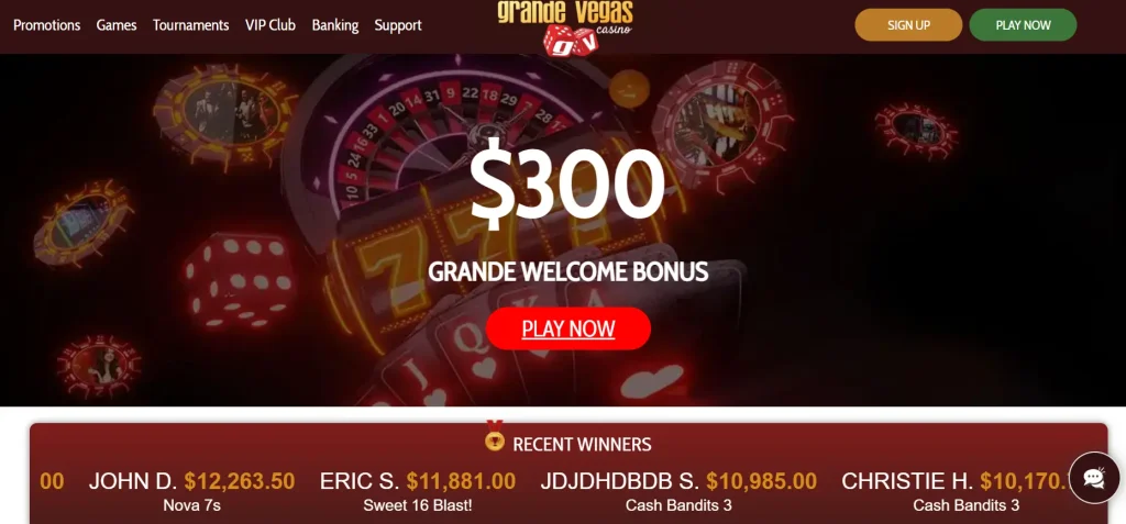 Grande Vegas Casino $300 Free Chips Bonus Code